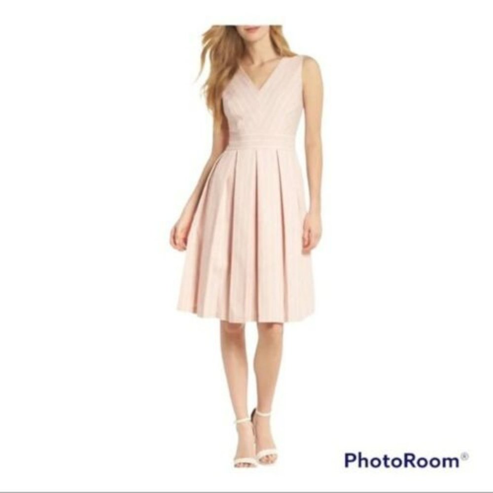 Gal Meets Glam Blush Pink Asymmetrical V-Neck Pleated Dress
